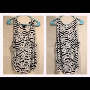 Torrid black and white stripped floral chiffon tank